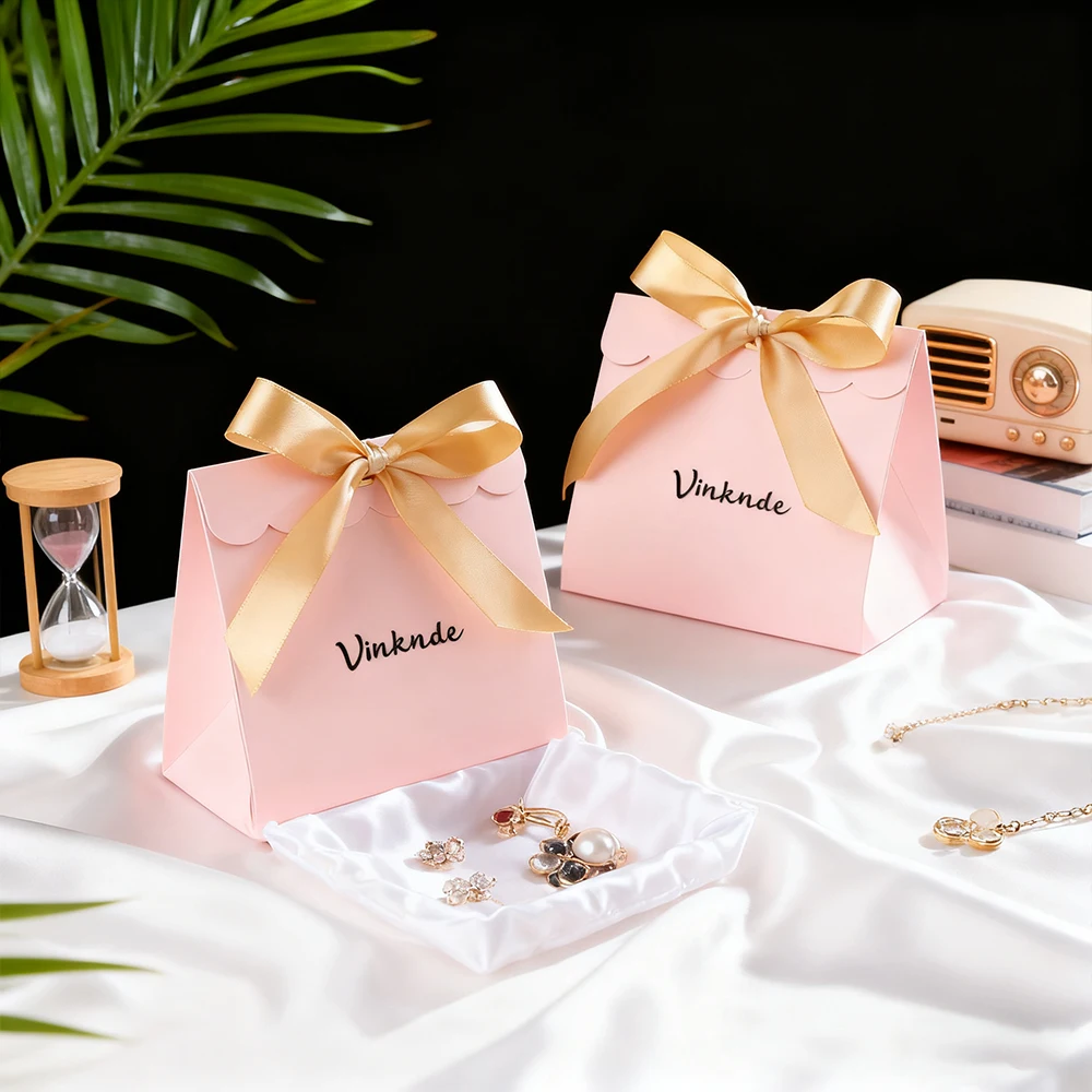 

Розовая милая подарочная коробка с персонализированным логотипом, подарок на свадьбу, крещение, день рождения, сумки для конфет, 12x6,5x10,5 см, сумка-органайзер для ювелирных изделий, косметики