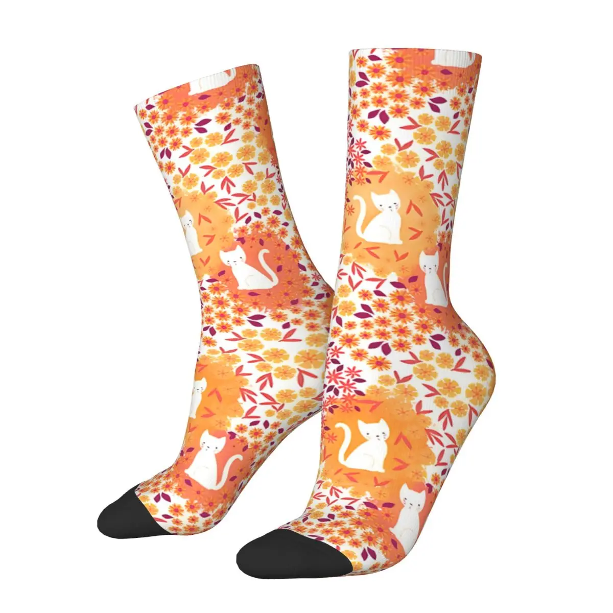 Autumn Cats In A Warm Sunny Garden Repeating Pattern Men's Socks Retro Harajuku Street Style Novelty Pattern Crew Sock