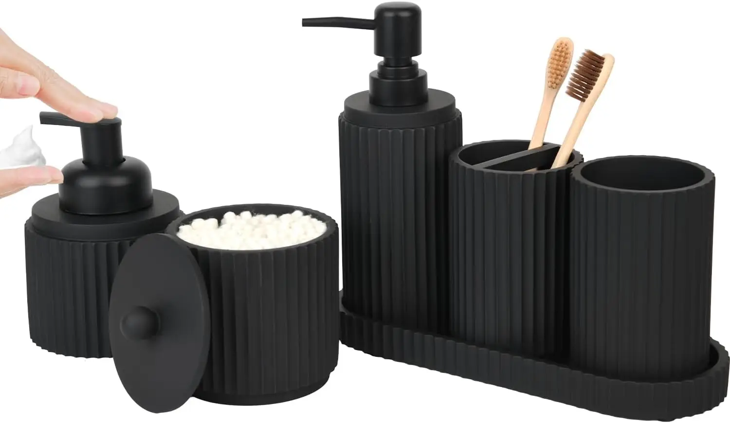 

Black Bathroom Accessories Set 6 Pcs - Toothbrush Holder,Lotion Soap Dispenser,Foaming Soap Dispenser,Qtip Holder Dispensers,Van