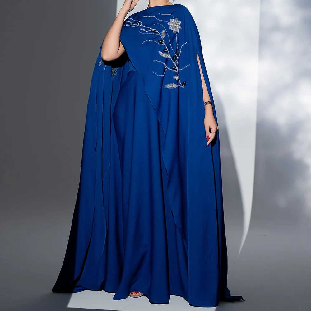 

Customized A-line Evening Dresses Floor-length Boat Neck Sleeveless Prom Gown Fsahion Flowers Sequined Stole Draped Party Gown