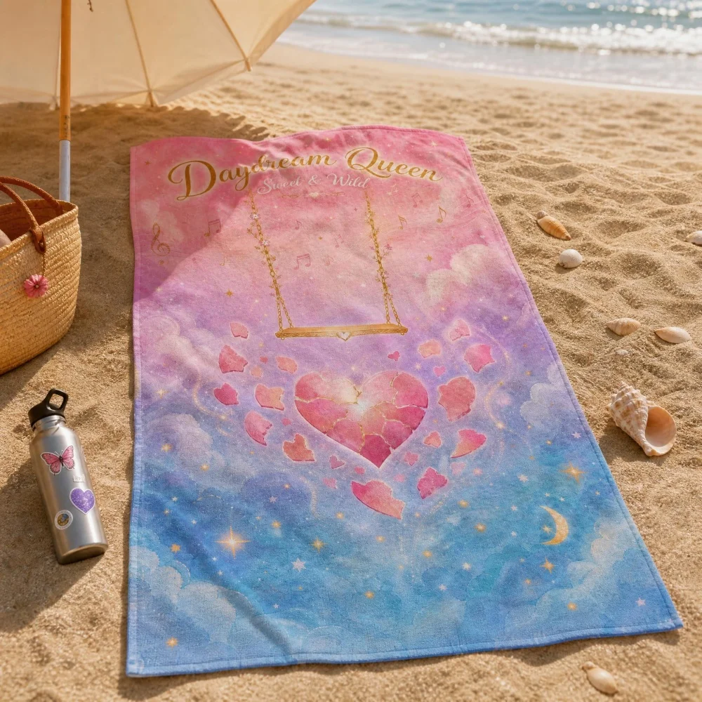 Dreamy Star Moon Heart Print Beach Towel Soft Quick Dry Microfiber Towel for Summer Pool Beach Bathroom Holiday Women Decor