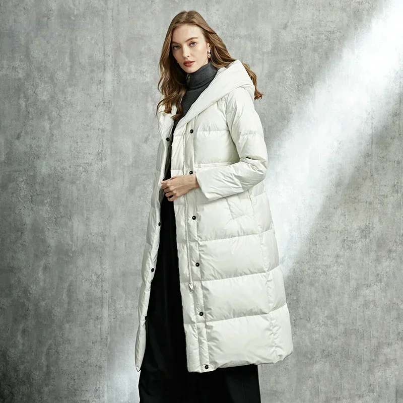 2022 Winter New White Goose Down Jacket Women's Hooded Extended Thickened Simple Women's Coat