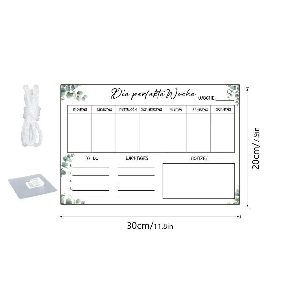 Transparent Message Board Acrylic Monthly Weekly Note Board Green Leaves Pattern Wall Hanging Erasable Whiteboard