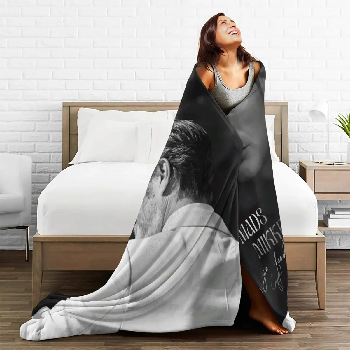 Mads Mikkelsen Actor Star Photos Blanket Soft Warm Flannel Throw Blanket Bedspread for Bed Living room Picnic Travel Home Sofa