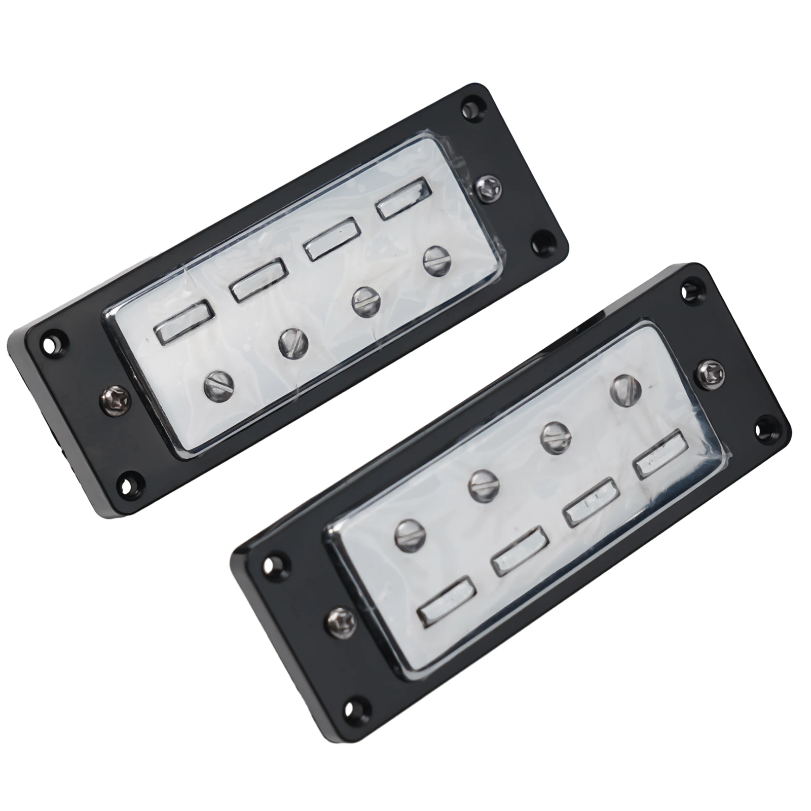 A Set 2 Pcs 4 String Bass Humbucker Pickups  Neck & Bridge With Black Ring Strong Magnification Silver/Black Guitar Accessories