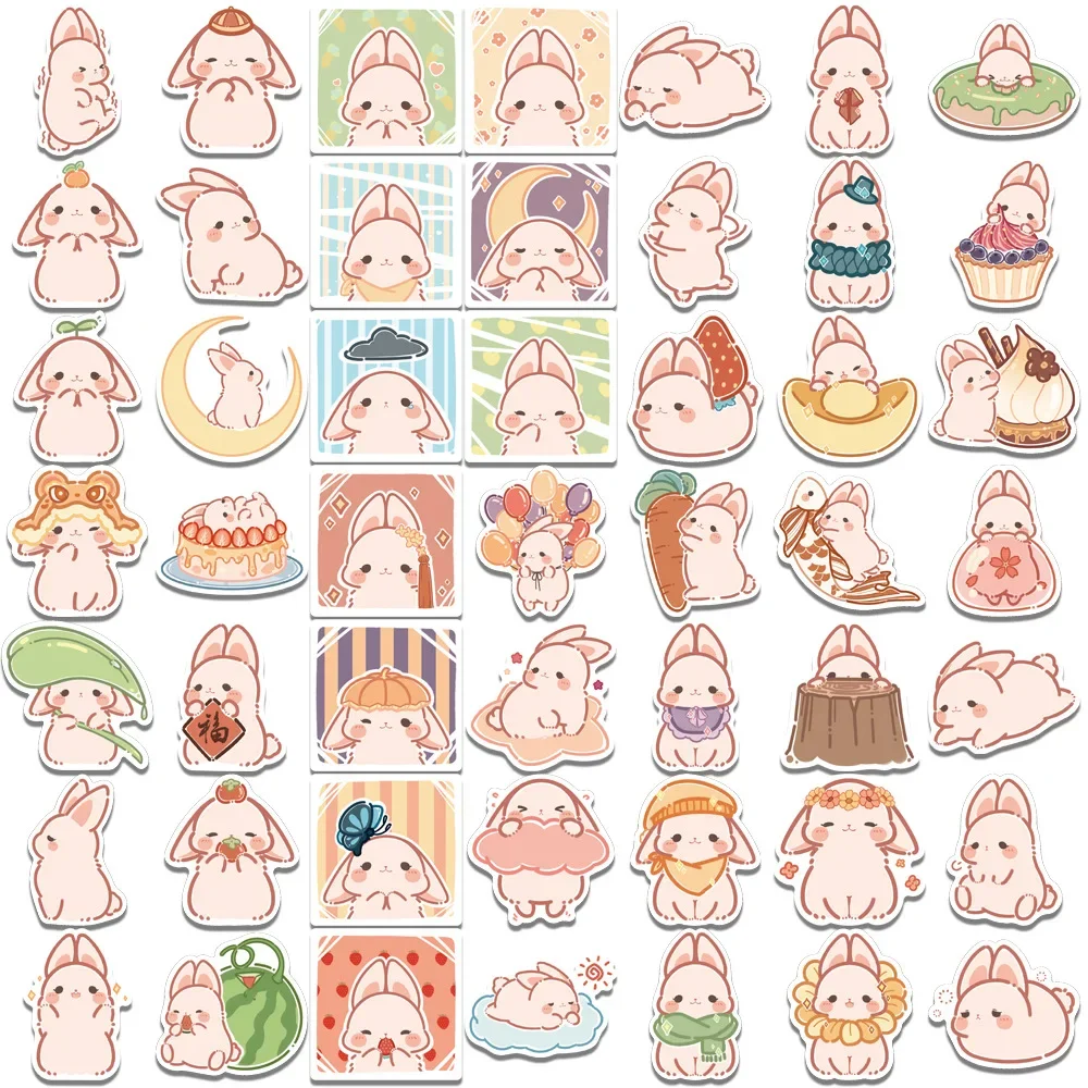 50pcs Cute Rabbit Stickers Cartoon Rabbit Waterproof Stickers for Children Mobile Phone Notebook Stickers