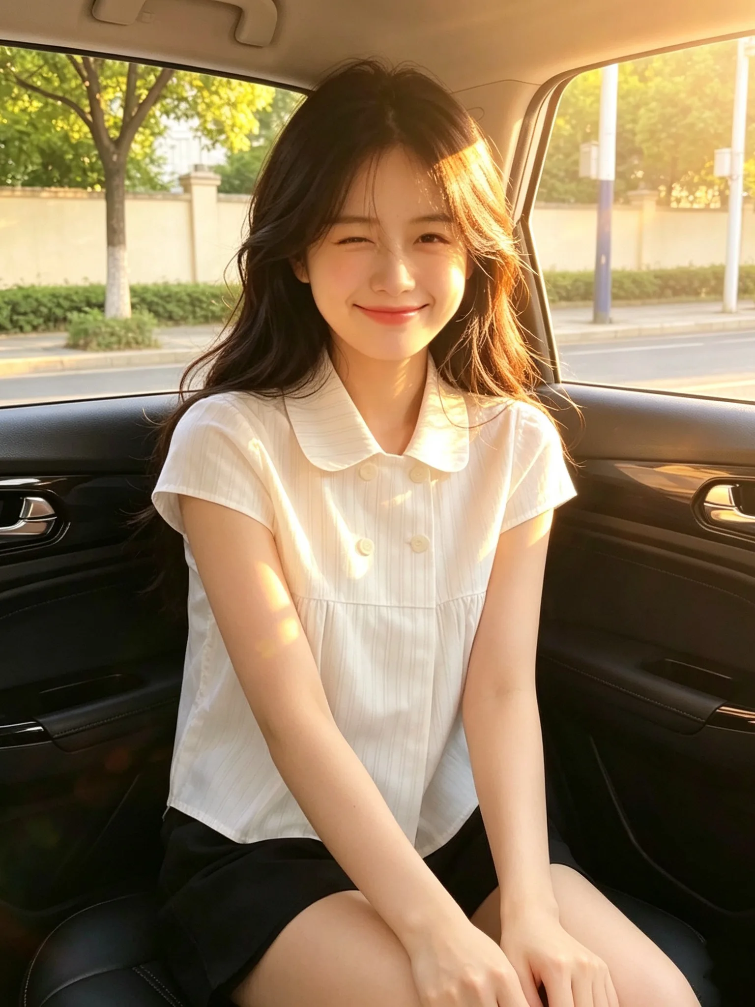 

French Style Sweet Young Doll Collar Striped Shirt Women Summer Loose Slimming Short Cotton Button up Top Commute Wear