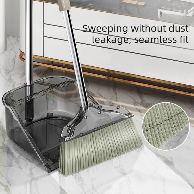 Transparent Plastic Broom Dustpan Set Anti Hair Sticking No Tangle Floor Sweeping Tool for Kitchen Home Easy Clean 투명 빗자루 세트