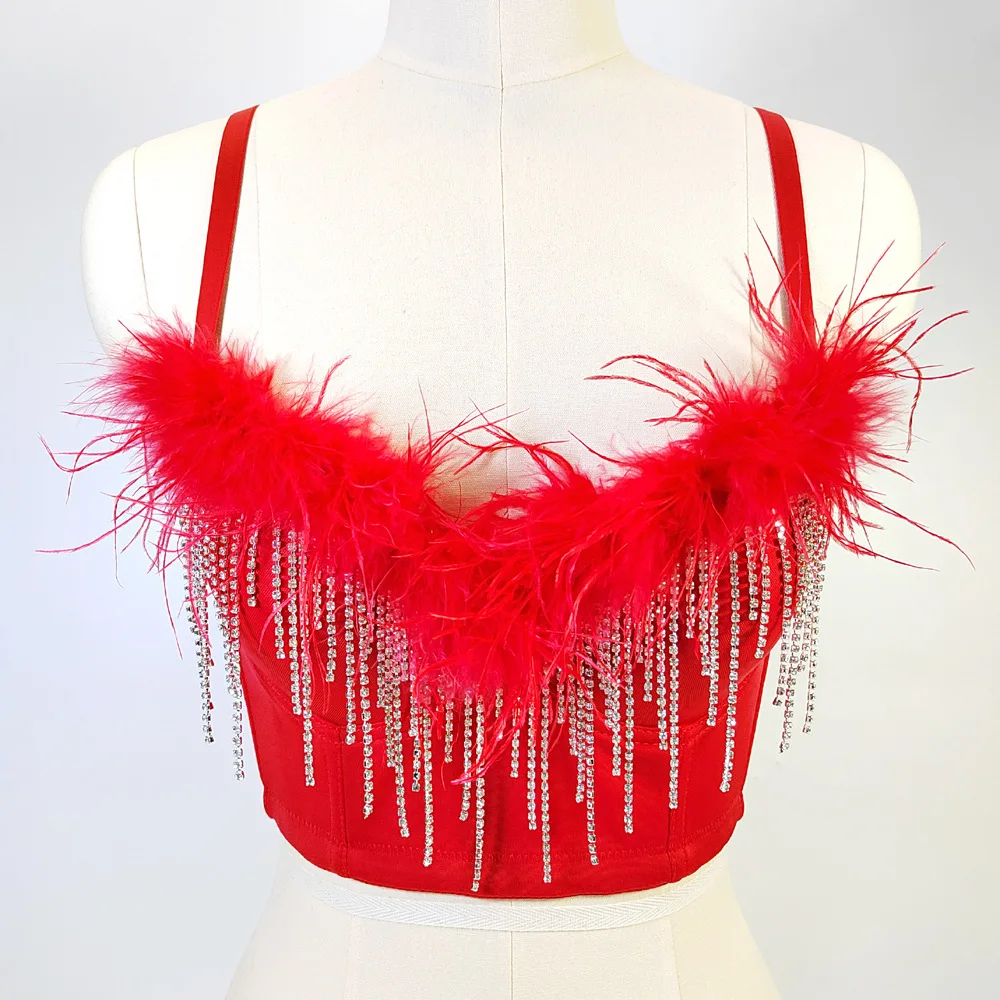 Sexy Backless Bustier Top Feather Tassel Underbust Corset Bralette for Women Clubwear Night Out Tube Top Gothic Clothes Lingerie