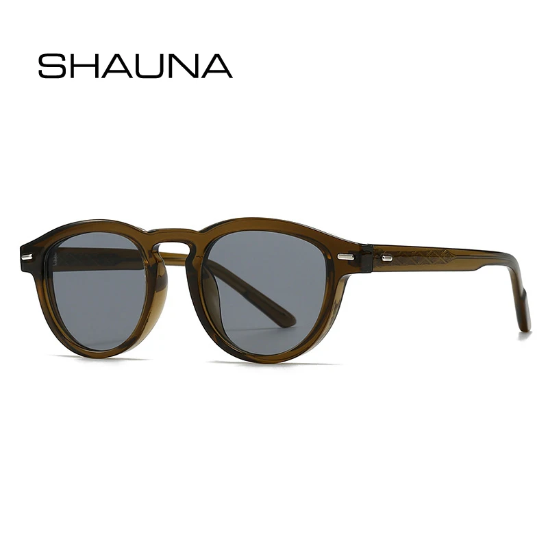 

SHAUNA Fashion Oval Women Luxury Sunglasses Shades UV400 Retro Rivets Men Olive Green Sun Glasses