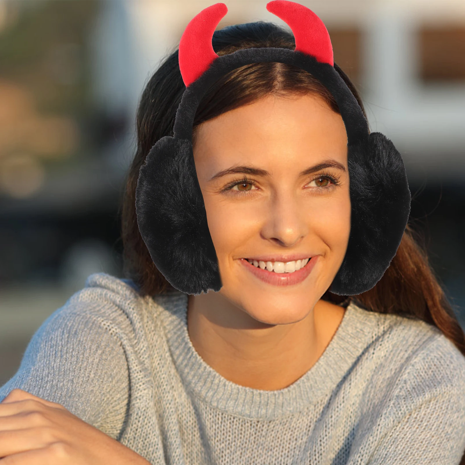 أغطية أذن شتوية عصرية للنساء دافئة قابلة للتنفس لتدفئة الأذن قابلة للطي وخفيفة الوزن للاستخدام الخارجي مع تصميم قرن #1