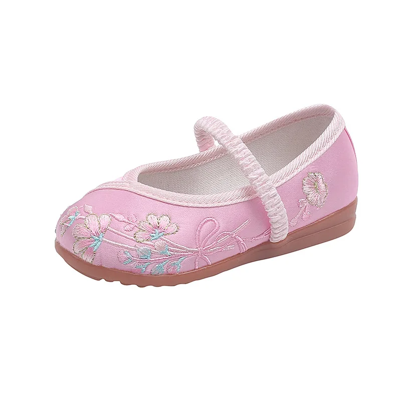 Hand-embroidered Chinese Style Cotton Cloth Shoes for Children Soft-soled Comfortable Flat Kids Shoes Girls Princess Shoes Red