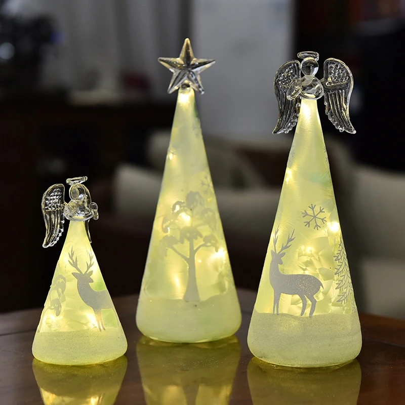 

Free Shipping 6pcs/pack Deer Painting Glass Angel Christmas Tree Hanger LED Luminous Colored Lights Desktop Holiday Decoration