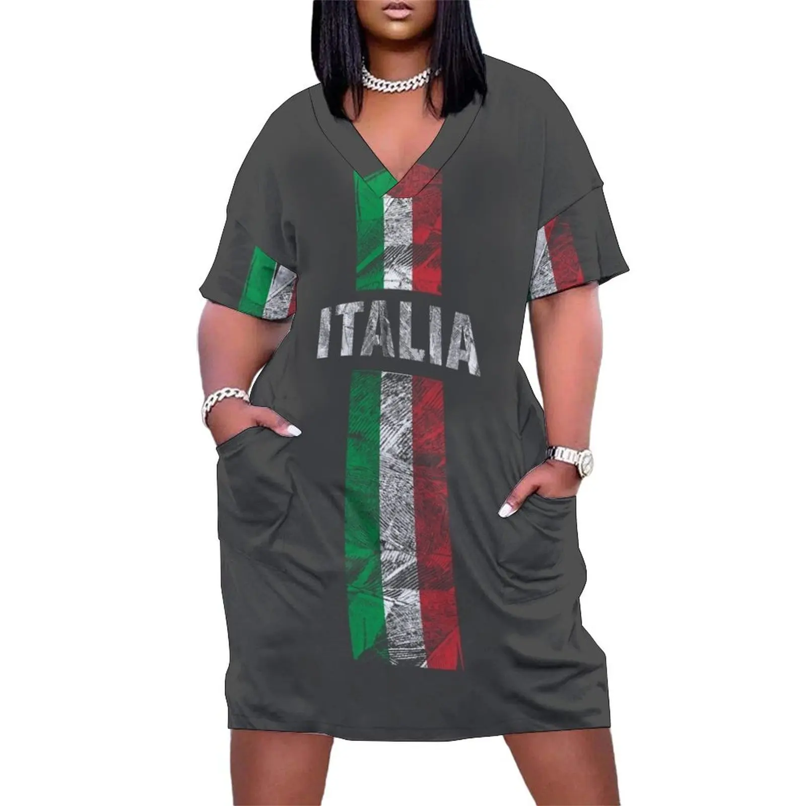 

Flag Italia Loose Pocket Dress party dresses woman wedding dresses for woman Woman clothing