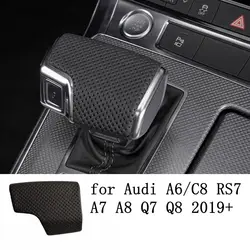 Car Styling Console Gearshift Handle Frame Cover For Audi A6 C8 leather Gear shift cover with hole Shift Knob perforated leather