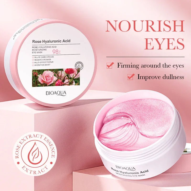 

BIOAOUA Rose Moist Eye Patches Hyaluronic Acid Moisturizing Improve Dryness Remove Fine Lines Anti-aging Eye Mask Eyes Care