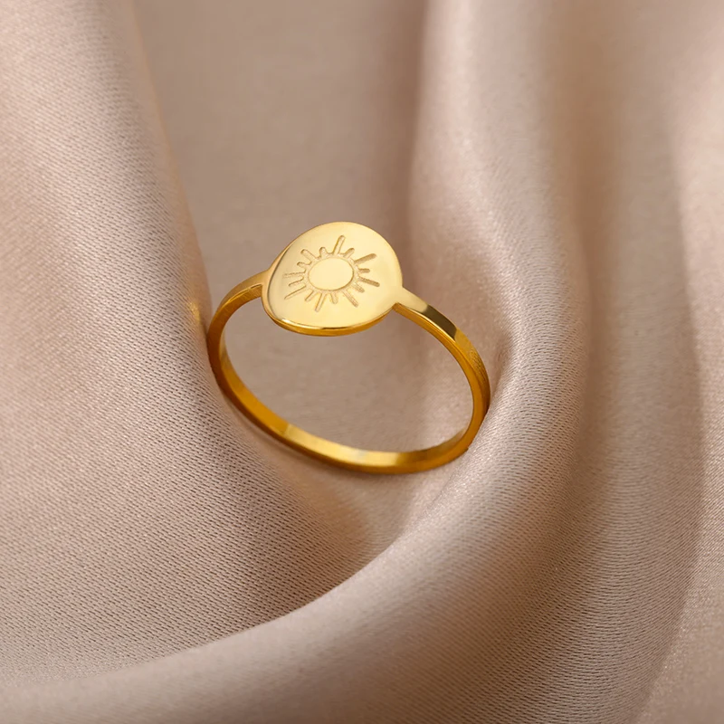 Stainless Steel Sun Rings For Women Men Gold Color Engagement Wedding Ring Female Male Fashion Finger Jewelry Birthday Gift