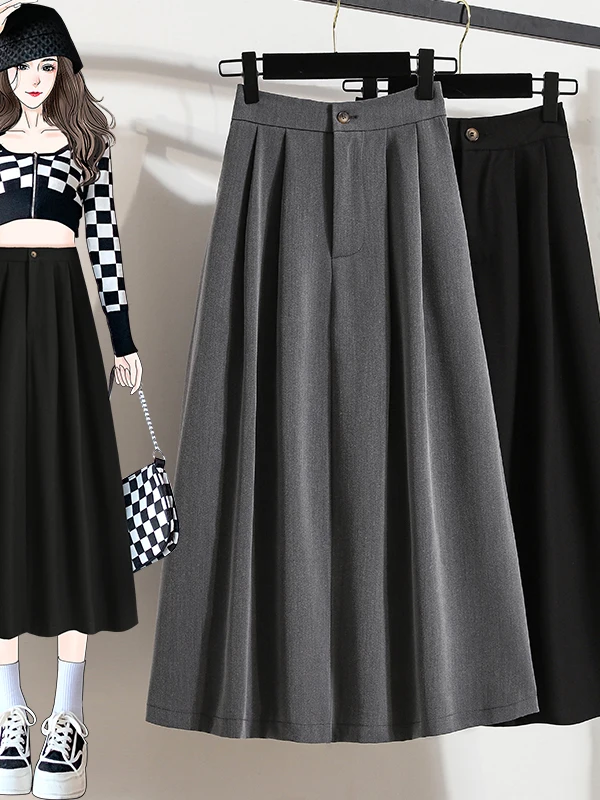 Business Mid-Length A-Line Skirt Women's Slim Fit High Waist Straight Cut Office Skirt Elegant Split Back Polyester Fiber