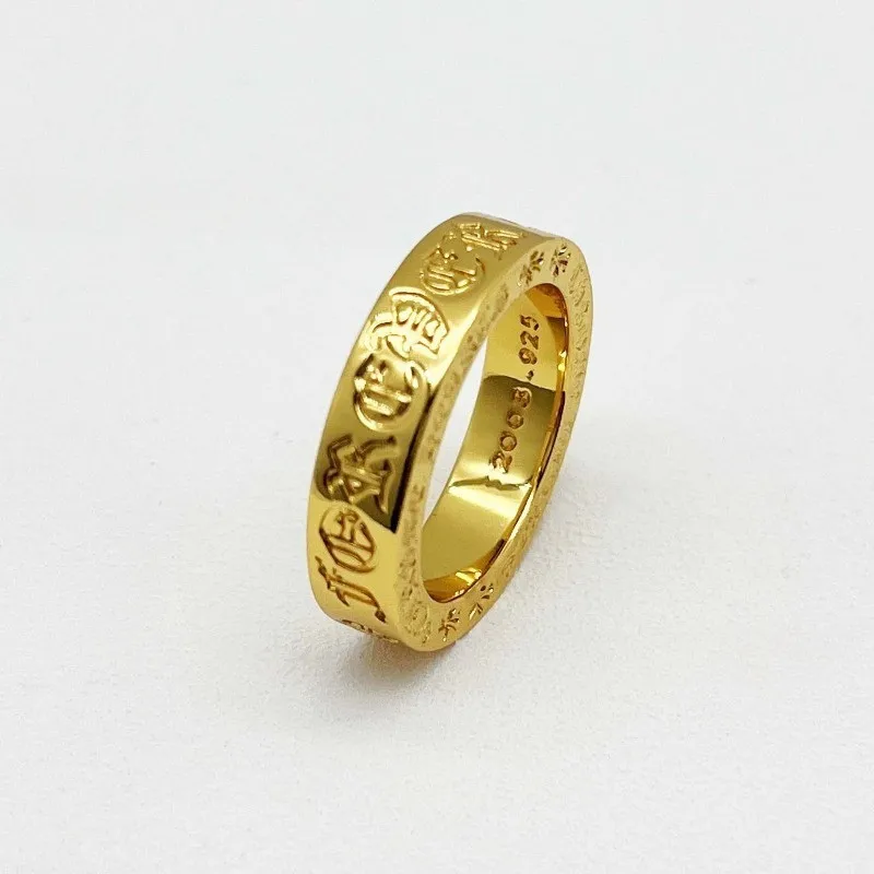 925 Silver Gold Retro Eternal Heart Ring FOREVER Hip Hop Couple Punk Style Daily Wear Will Not Fade