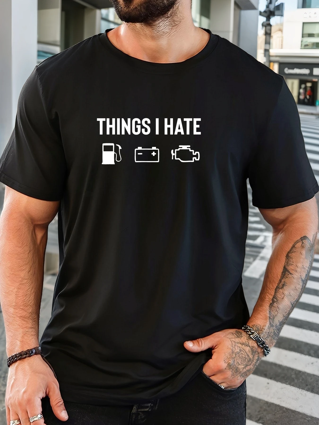 Pop MALE WANT GS I HATE Pattern Summer Casual Crew Neck Short T-Shirt