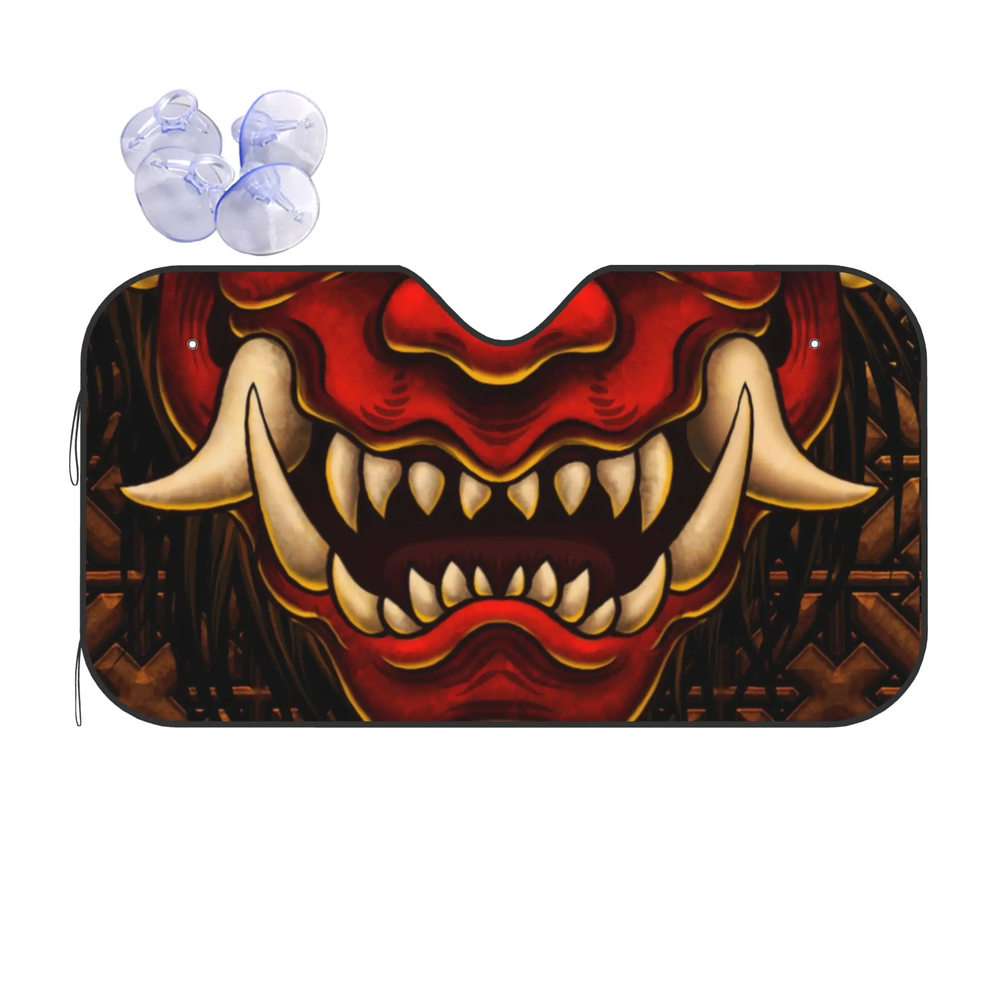 Car Front Windshield Sun Visor Heat Insulation Cover Japanese Oni Samurai UV Protection Car Sun Shade Demon Hannya Tattoo Covers