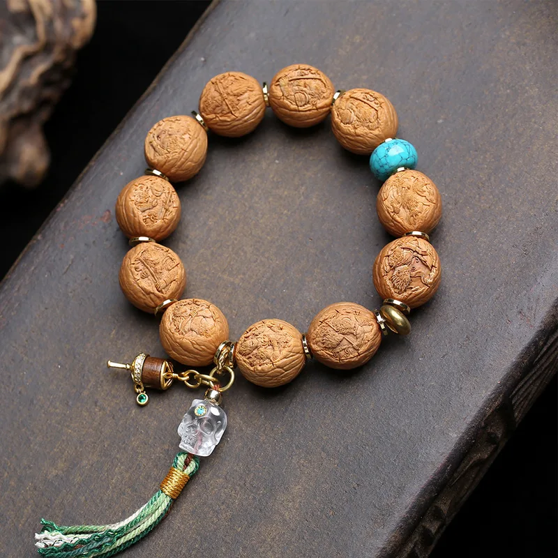Natural Hermit Bodhi, Heavenly Great Sage, cultural artifact bracelet, single-circle Buddha beads, white crystal, Shituolin set
