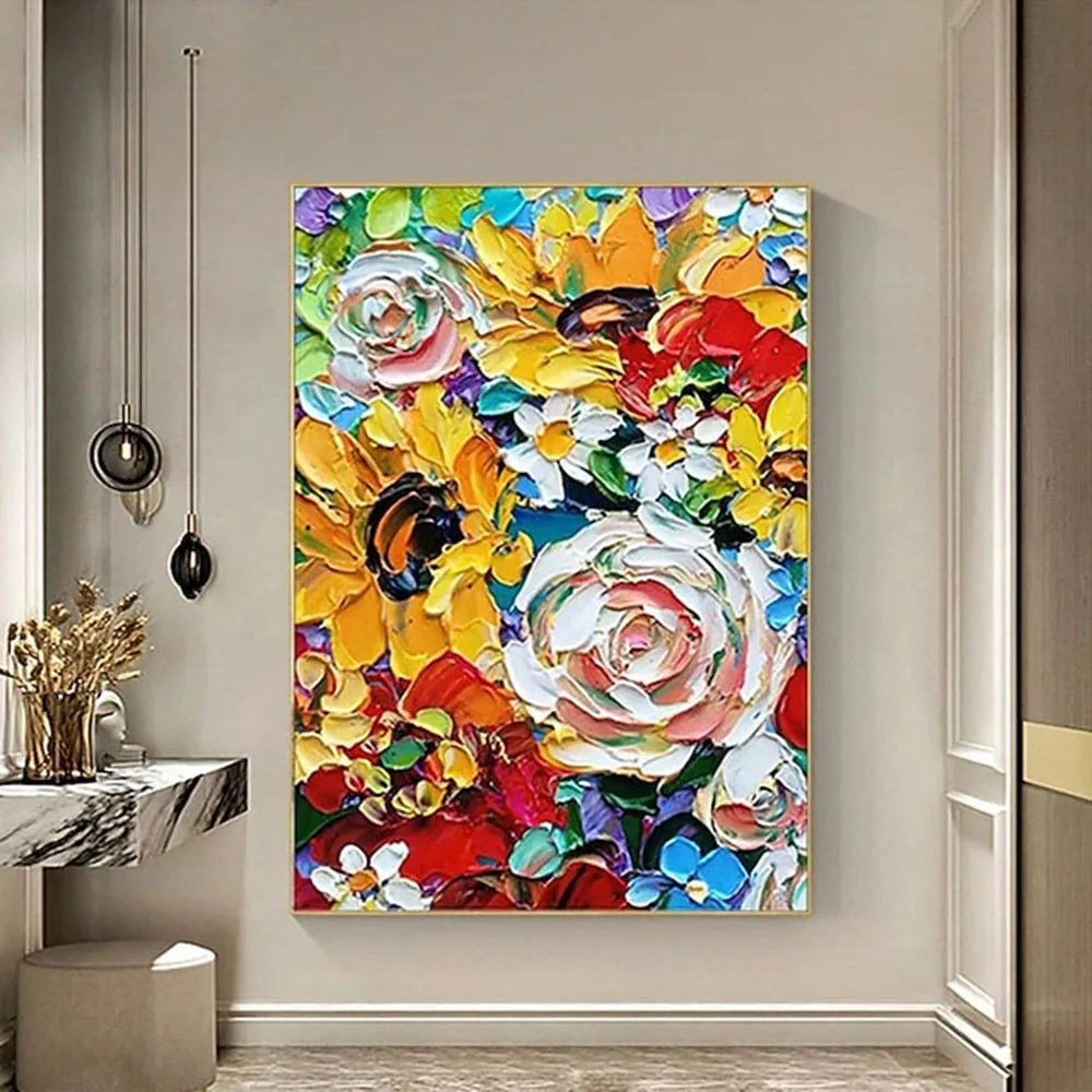 

Handmade Oil Painting CanvasWall Art Decoration Abstract Knife Painting Flower Red For Living Room Luxurious Decorative Painting