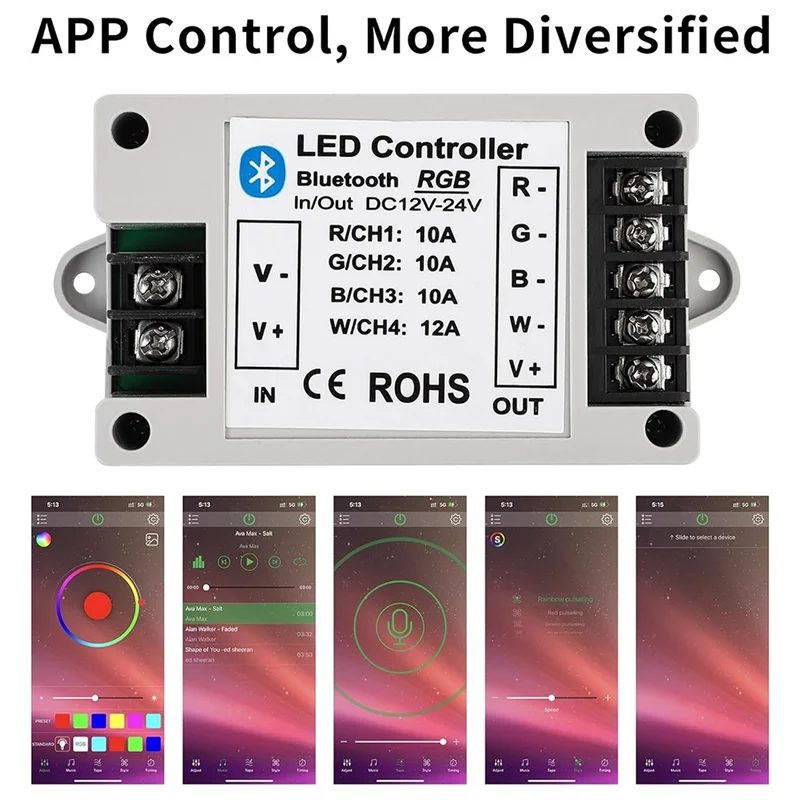 A08F-RGB/RGBW LED Bluetooth Controller RGB LED Strip Light Controller Phone APP Control For 5050 3528 RGB LED Striplights