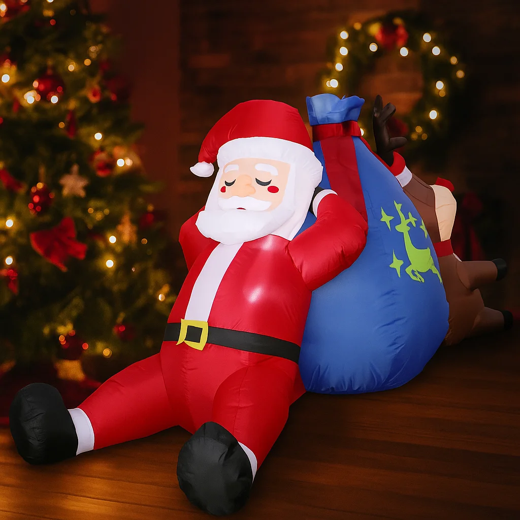 7.87FT لعبة قابلة للنفخ سانتا كلوز الرنة شنطة هدايا مع أضواء LED هدية احتفالية عيد الميلاد الديكور لمستلزمات الفناء زخرفة المنزل