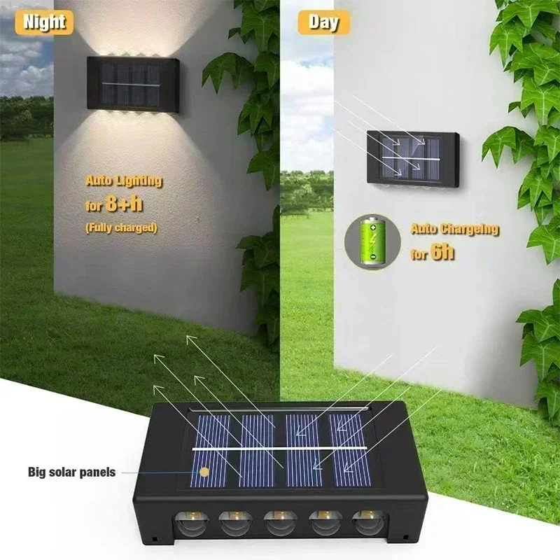 14/16 LED Solar Wall Lamp 1200mAh Outdoor Waterproof Up and Down Solar Lighting Light for Garden Fence Decoration Sunlight Light