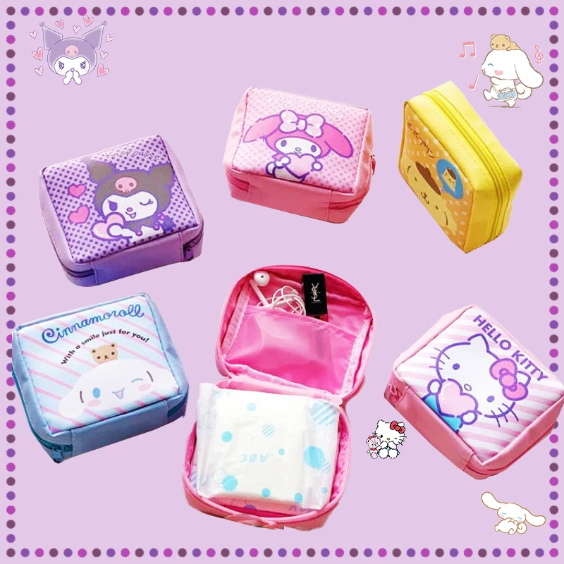 Sanrio Tampon Storage Bag Kawaii Girls Articles Cute Anime Kuromi My Melody Hello Kitty Portable Private Zipper Sundry Bags