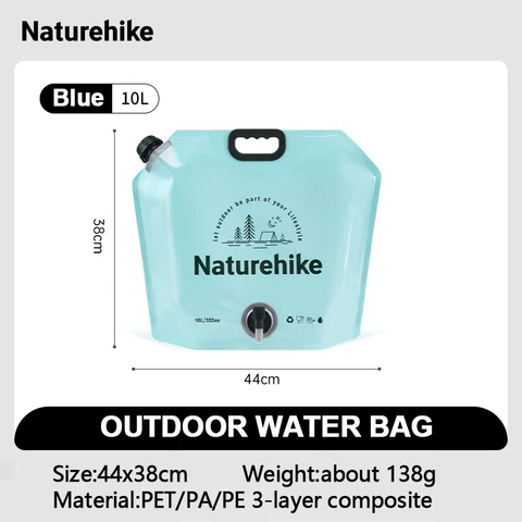 Naturehike 10л сумка для воды уличная портативная складная сумка для хранения воды кемпинговое ведро для питья пищевое ведро для воды с клапаном канистра для воды каністра емкость для воды бутлі для води 10л