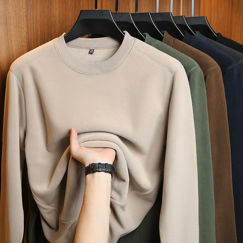 الشتاء الساخن على الوجهين الدافئة هوديي الرجال جولة الرقبة سميكة المخملية طويلة الأكمام تي شيرت بلون كل مباراة أسفل أعلى