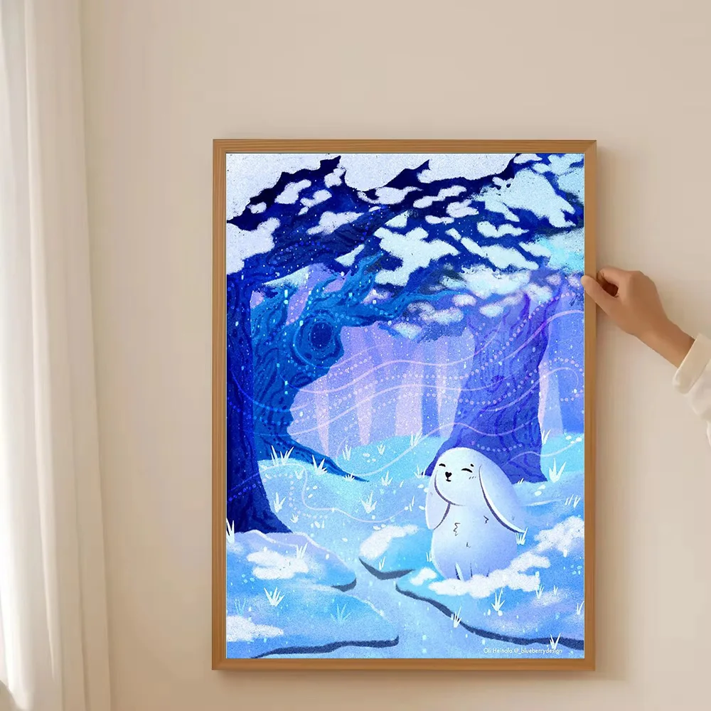 غريب الأطوار أرنب قماش جدار الفن لطيف الغابات الحيوان طباعة مسحور الغابات ديكور حالمة الطبيعة اللوحة غرفة الحضانة الفن المنزل