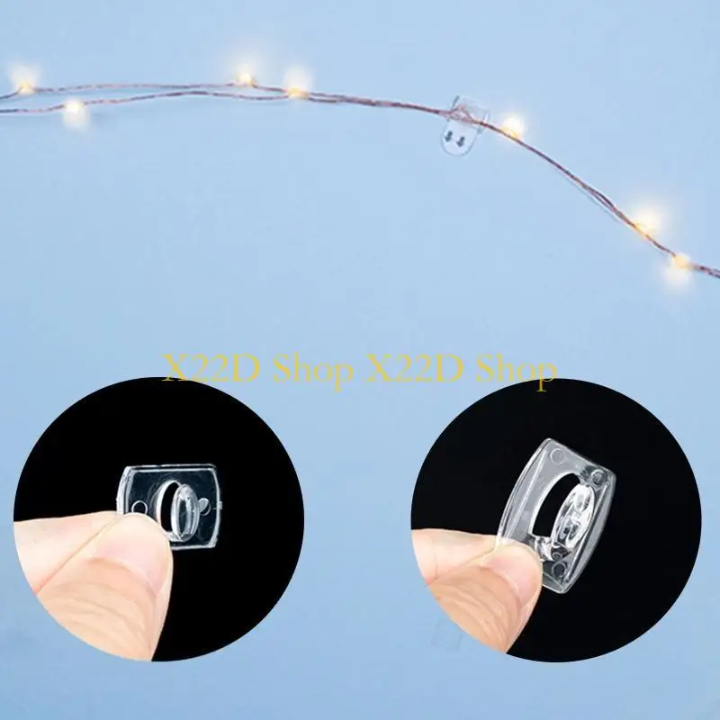 X22D 1 Set Damage-Free Waterproof Clear Wall Hooks with Strips String Lights Hanger