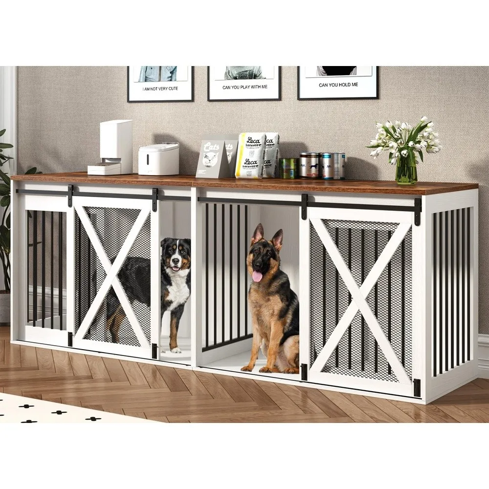 94.5 inch Dog Crate Furniture for 2 Large Dogs White