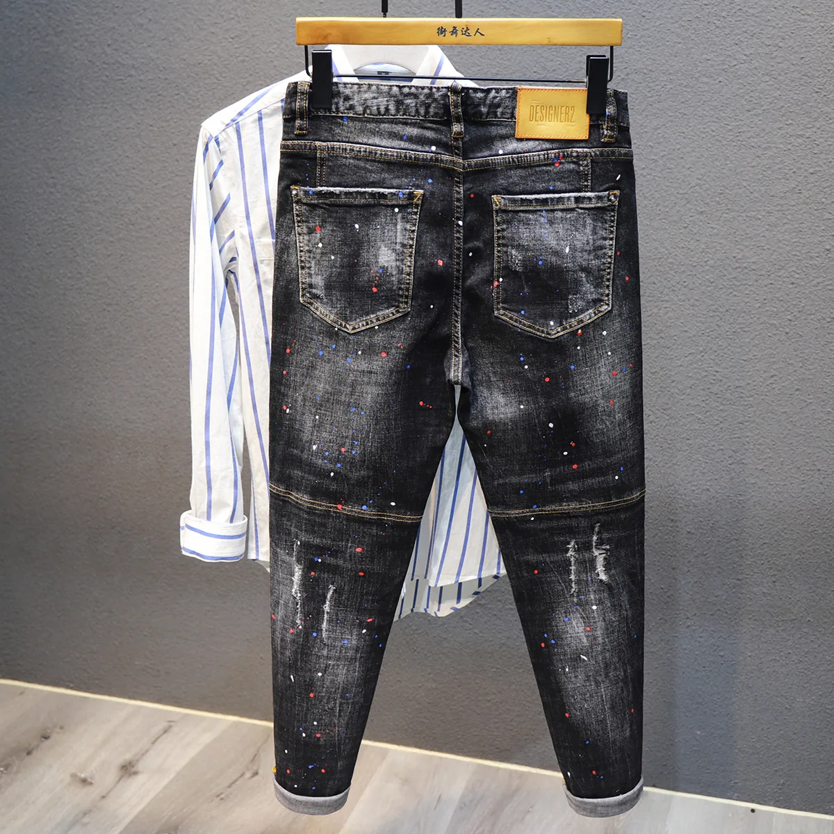 Pantalones vaqueros de moda urbana para hombre, Jeans resistentes, ajustados, divididos, con múltiples bolsillos, pintados, Vintage, negro, gris, alta calidad, Pa