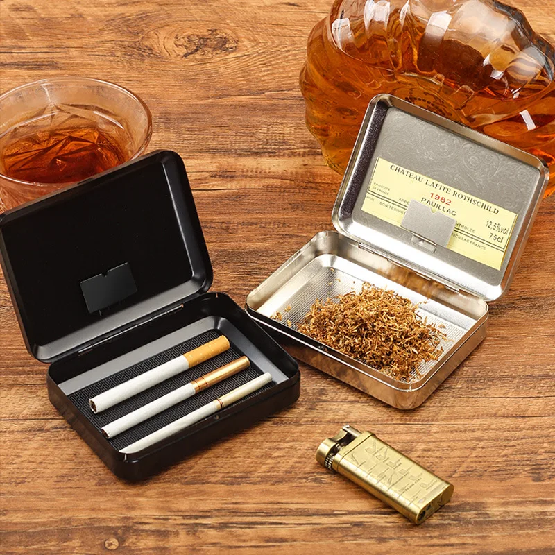 Portable Metal Tobacco Humidor Box Pocket Tobacco Pipe Storage Case  Rolling Cigarettes Mini Moisture Keeping Tobacco Container