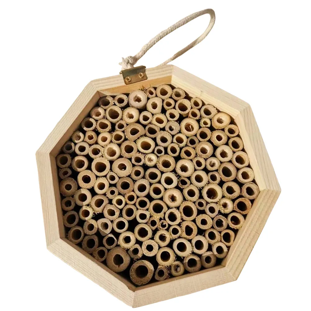 

Wooden Hanging Bee Octagonal Beehive Outdoor Shelter Wooden Bee Hive Nest Box Pollinator Habitat Garden Supplies