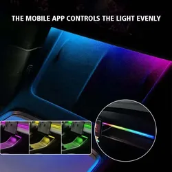 For Tesla Model 3 Y Center Console Dashboard Wireless Charging Light Neon Strip 64 Colors RGB LED Ambient Lamp USB APP Control
