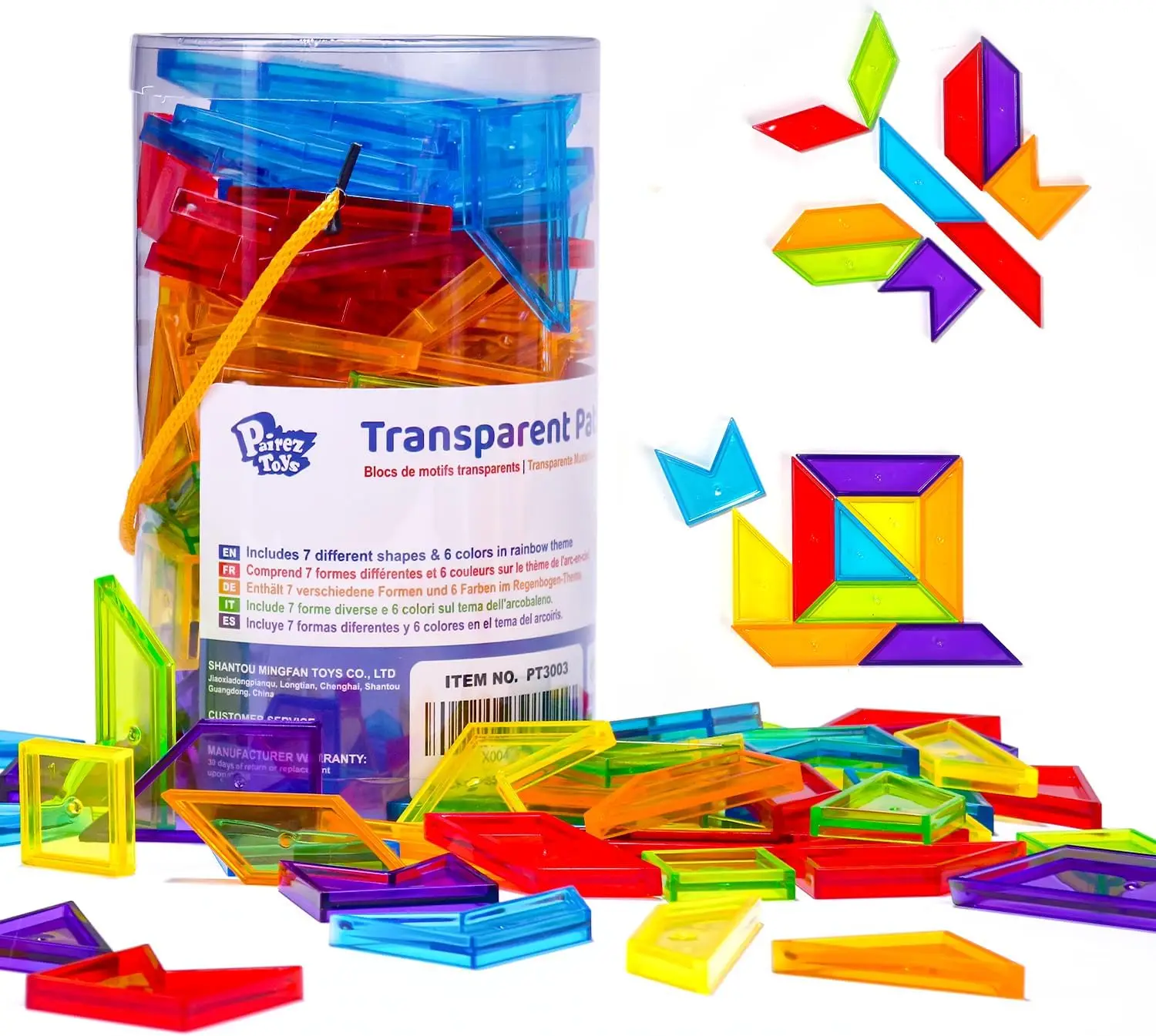 

Transparent Pattern Blocks, 126 Pcs Geometric Shapes Blocks, Tangram Puzzles, Practice Sorting Counting Patterning, Math Manipul