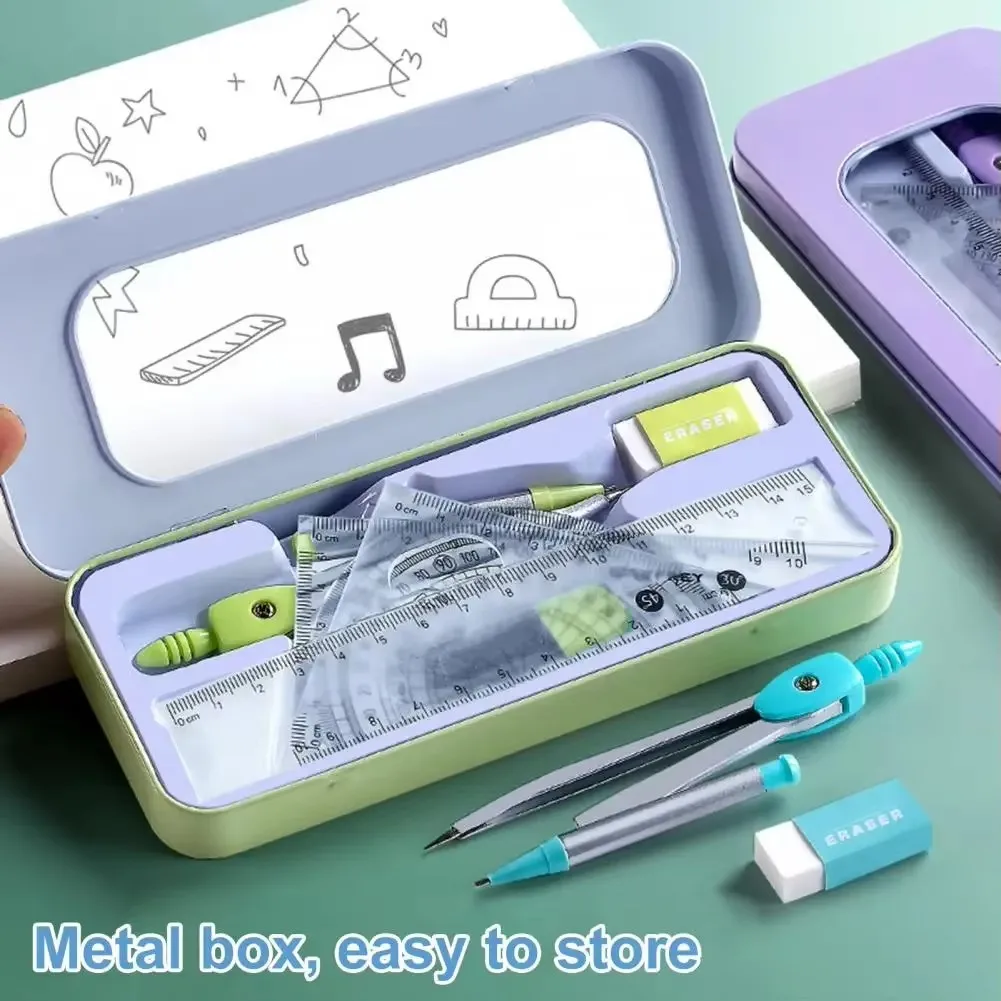 Busur derajat kompas siswa, alat tulis sekolah permainan geometris, matematika akurat skala jelas 7 buah per set