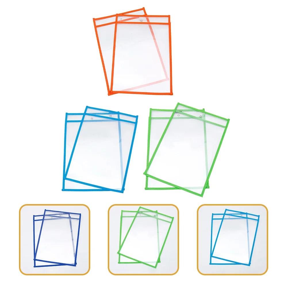 

6pcs Dry Erase Pockets Reusable Transparent Double Sided Erasable Document Sleeve File Bag For Office School Classroom Teacher