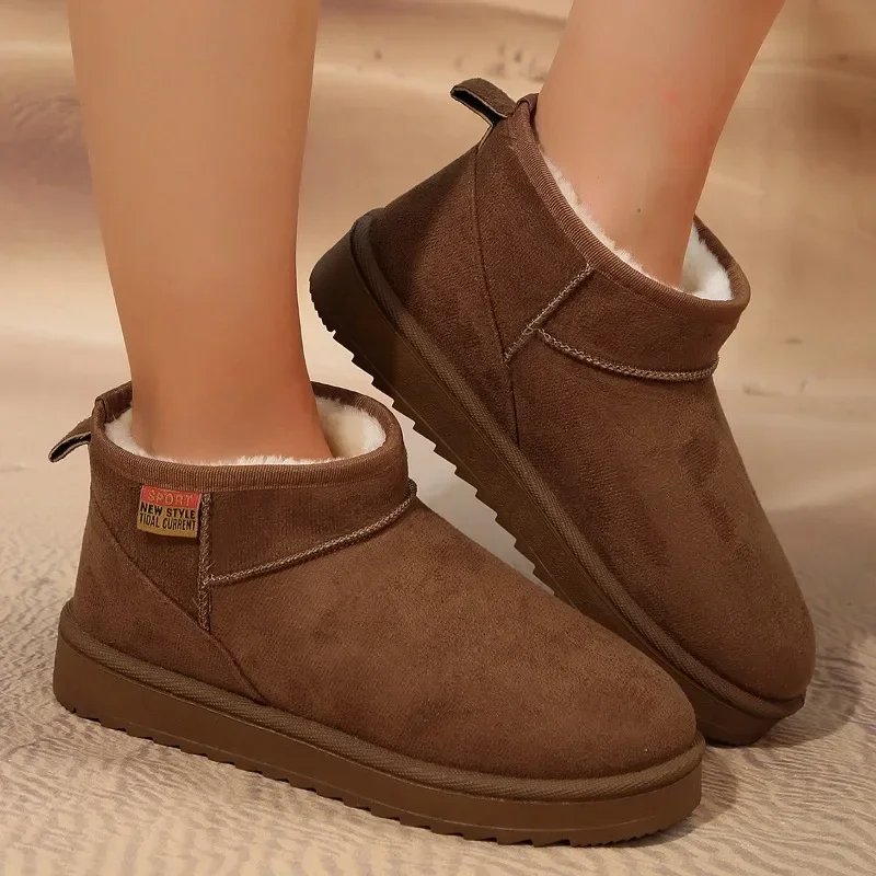 2024 High Quality Ladies Shoes Slip-on Women\'s Boots Fashion Round Toe Daily Boots  Women Winter Short Plush Solid Snow Boots