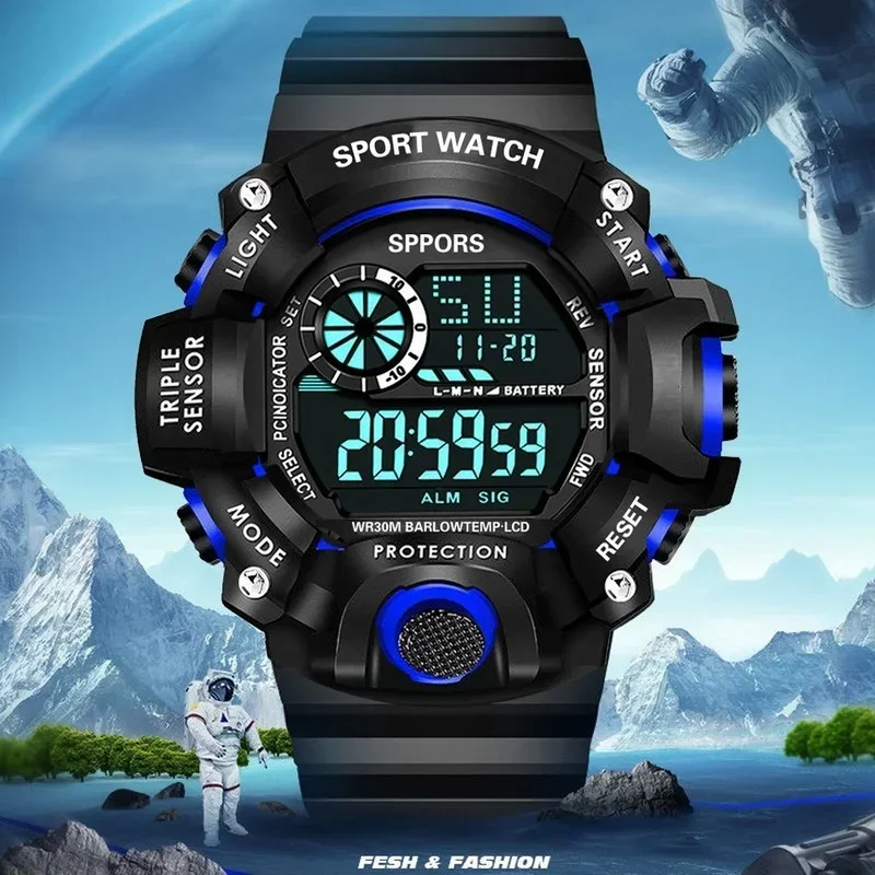 Relógio multifunções ao ar livre pulseira de borracha esporte digital relógio luminoso dial casual moda wirstwatch para homem relogio masculino