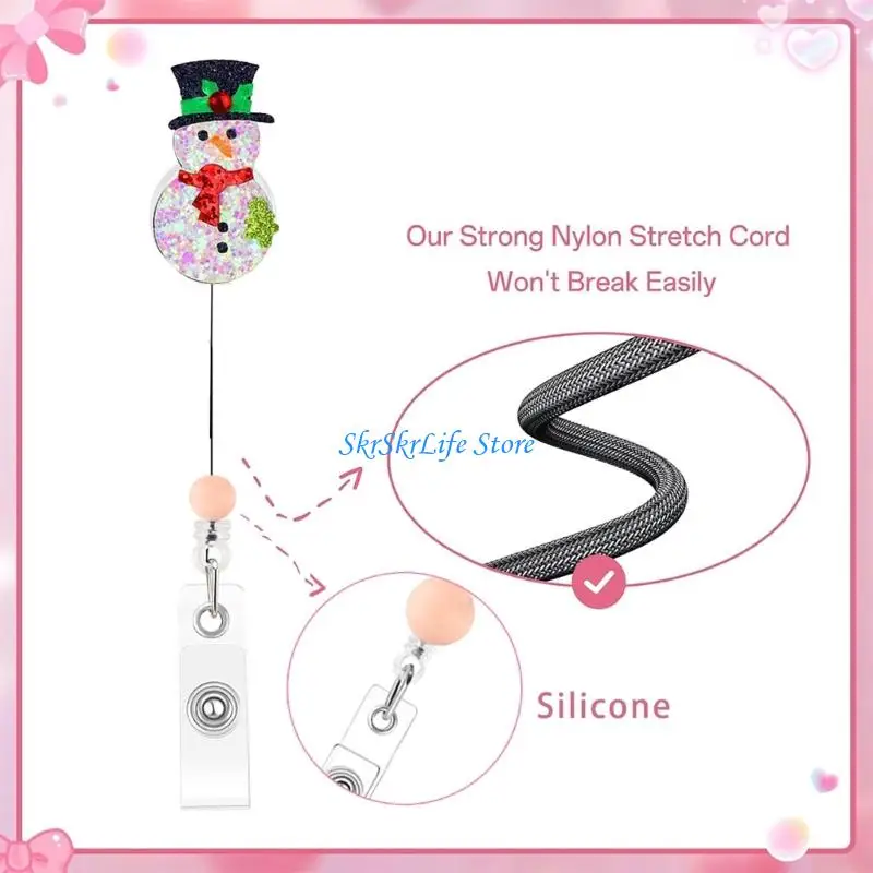 E65E 5Pcs Holiday Badge Holder with Clip for Access Cards, Christmas Badge Holder with Retractable Cord for Office Staff and