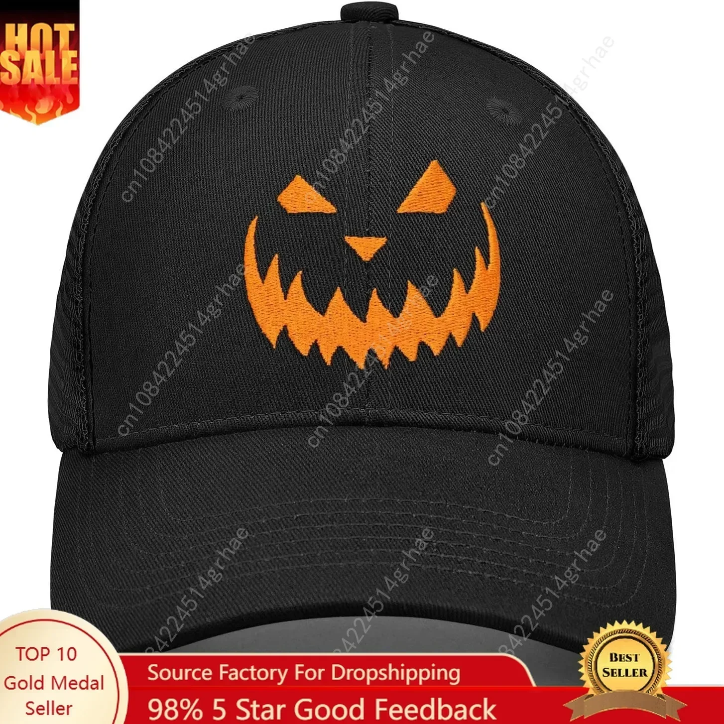 Halloween Hat Pumpkin Hat Horror Baseball Cap Scary Pumpkin Face Funny Hats Black for Men Women Embroidered Dad Hat