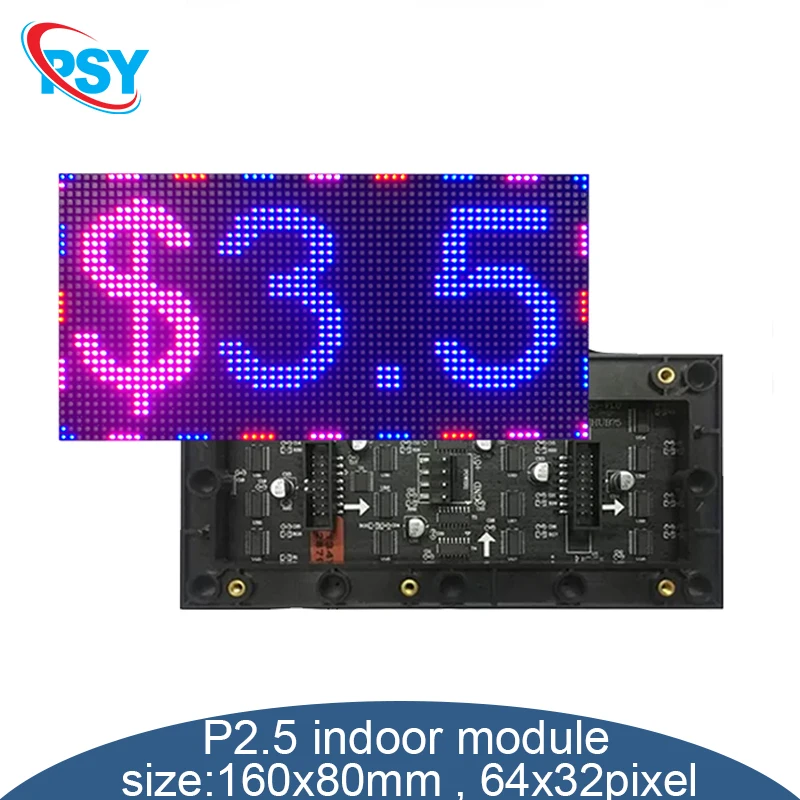 P2.5 Small Logo LED Full Color Display 160x80mm 64x32 Pixels HUB75 1920hz Programmable Matrix Panel Module SMD Indoor Screen