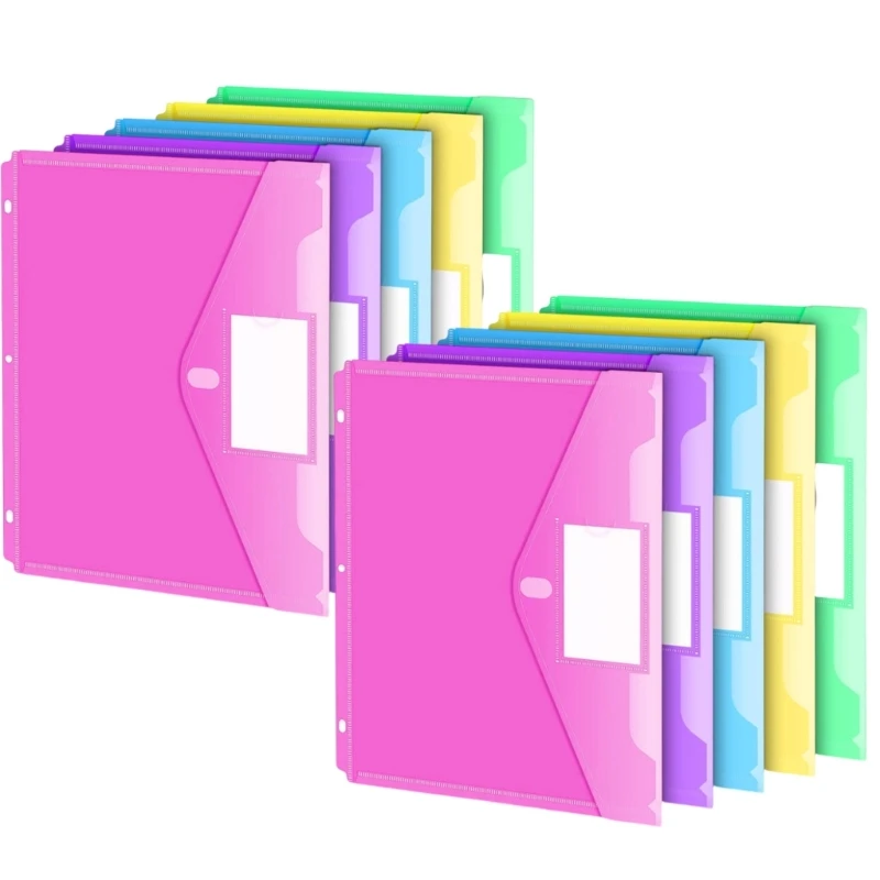  5/10Pcs 3 Holes Punched Pocket Letter Size File Sleeve Water Resistant Document Bag with Clear Label Window for Office