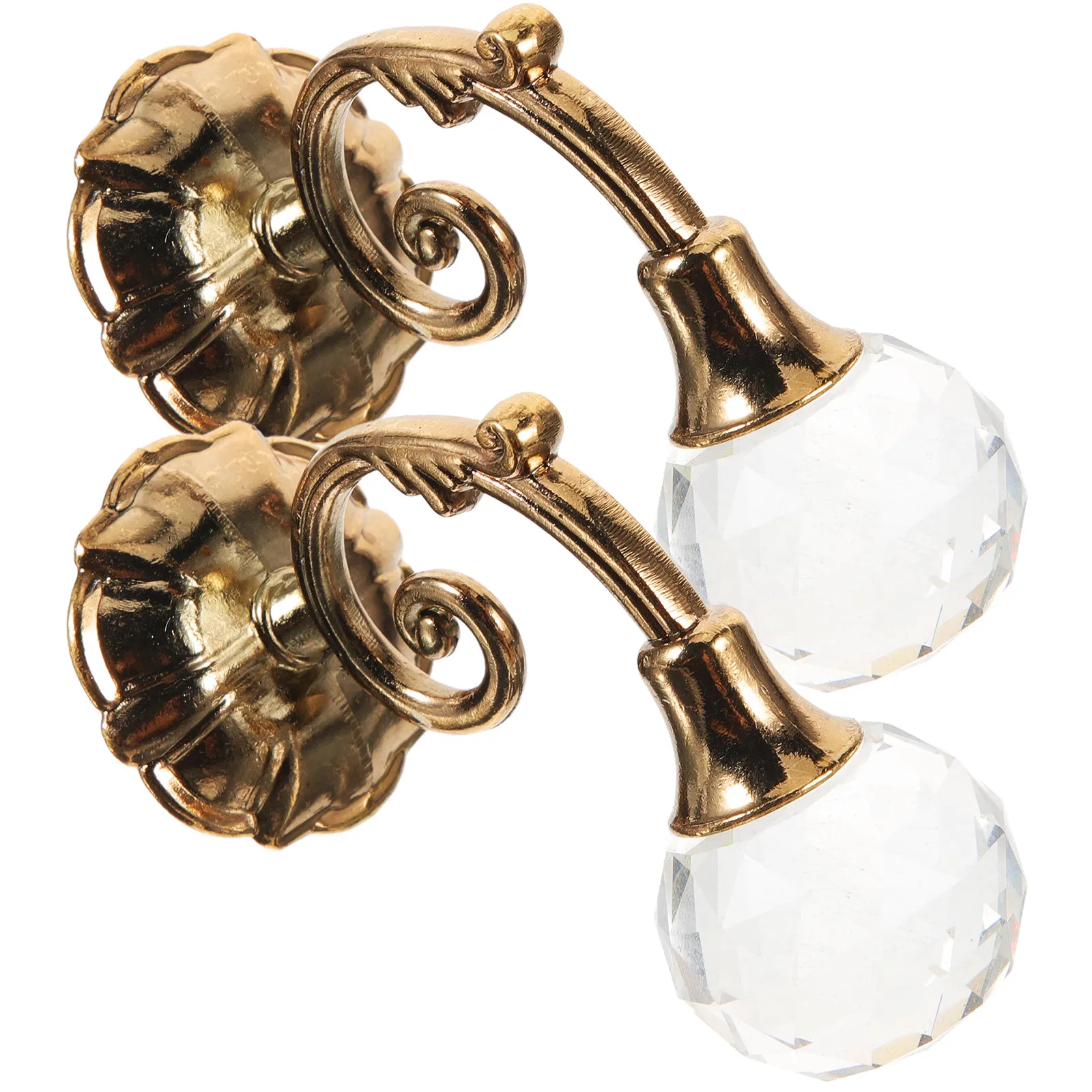 Pair of Vintage Crystal Ball Drapery Hooks Golden Yellow for Curtains Clothes Hats Elegant Traditional Modern Decor Holdbacks